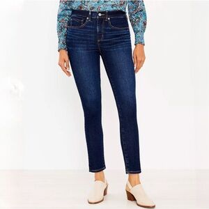 {LOFT} "Petite Mid Rise Skinny Jeans Dark Indigo" Short Petite Denim Jeans